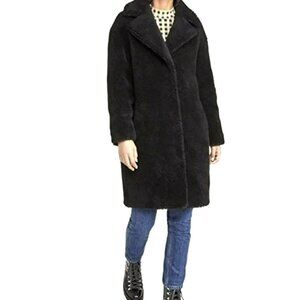 Stand Studio Black Teddy Thick Fleece Long Coat Jacket Size 44 US 12 NWT